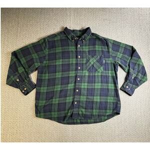 Woolrich Men's XL Flannel Button Down Shirt Green Blue Grunge Skater